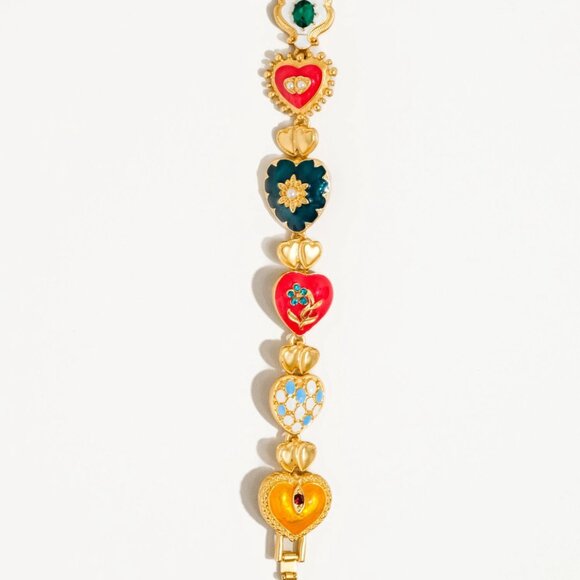 Matte 18K Gold-Plated Baroque Heart Multi-Color Bracelet - Picture 3 of 3